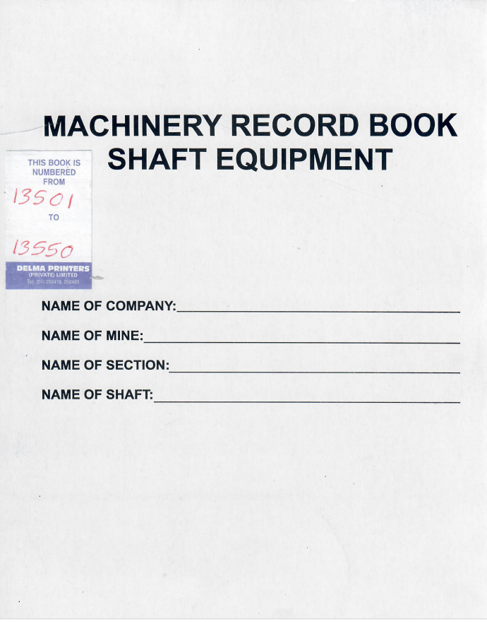 Machinery Record Book Shaft Equipment